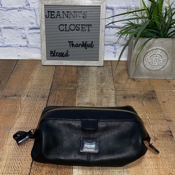 Fossil Soft Leather Black Travel Toiletry Bag Shaving Dopp Vintage - Picture 8 of 13
